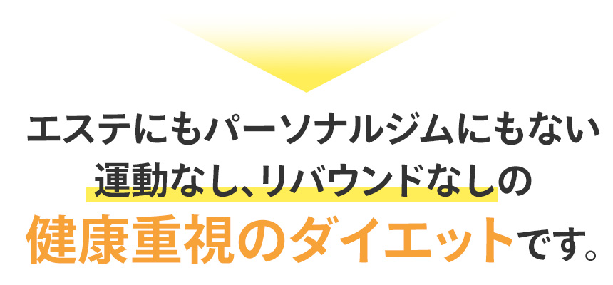 エステにもパーソナルジムにもない運動なし、リバウンドなしの健康重視のダイエットです。